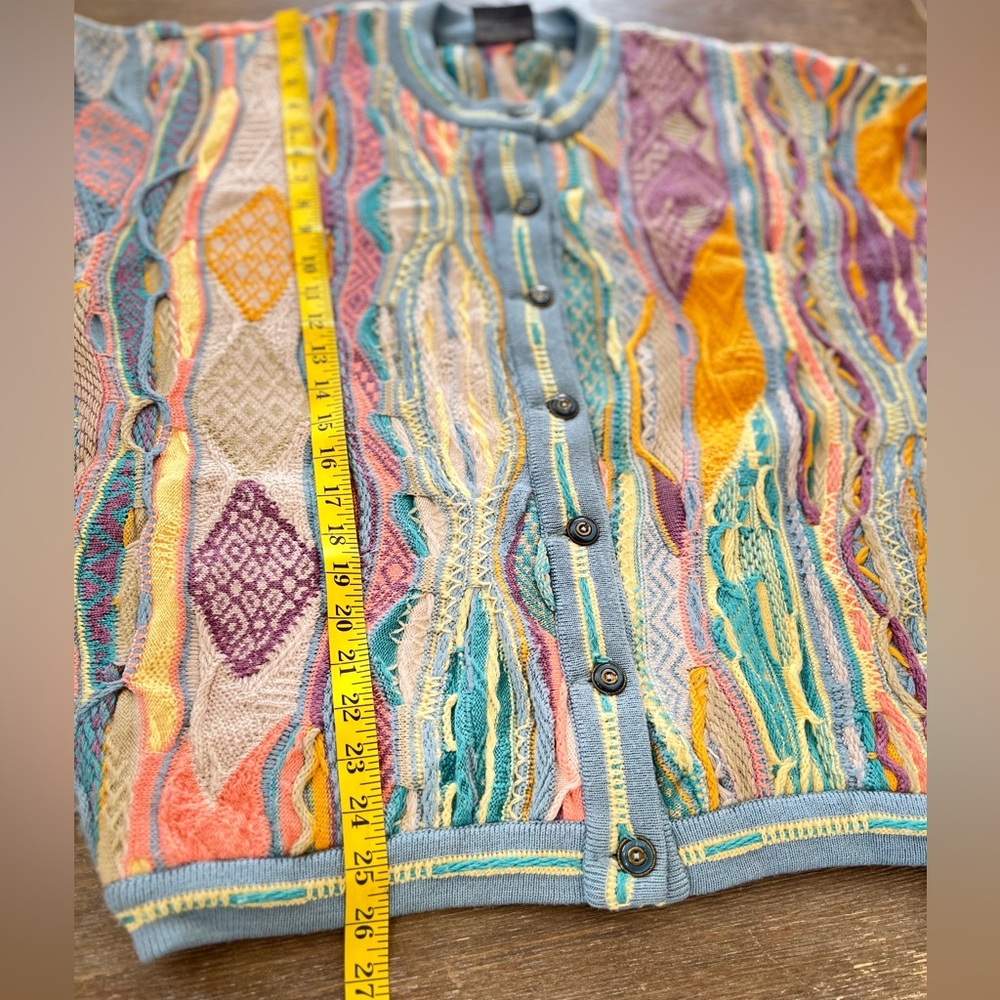 COOGI Pastel Multicolor Textured Knit Cardigan - Blue, Yellow, Purple - Picture 10 of 11